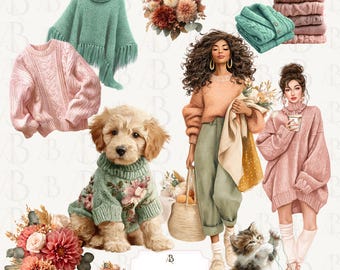 Sweater Weather Clipart, Cozy Autumn PNGs (Digital Download)
