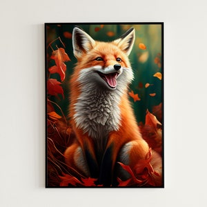 Digital Art | Fox Art Print | Fox Wall Art | Wallart | Fox Art | Fox Print | Wall Art | Wall Decor | Digital Prints | Autumn Leaves