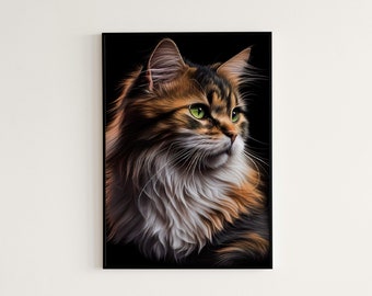 Arte digital / Impresión de arte de gato carey / Arte de pared de gato carey / Arte de gato carey / Impresión de arte de gato / Decoración de pared / Impresiones digitales