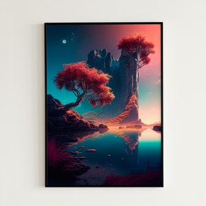 Digital Art | Red Landscape Print | Landscape | Landscape Print | Landscape Wall Art | Landscape Art | Landscape Art Print, Digital Download