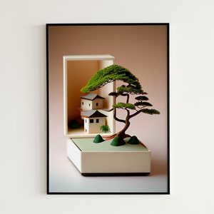 Digital Art | Bonsai Garden Box | Zen Wall Art | Zen Garden Decor | Digital Prints |  Bonsai Art | Zen Garden | Zen Garden Art