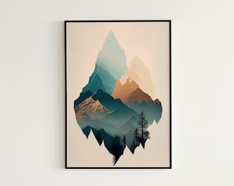 Art numérique | Oeuvre d'art de montagne | Paysage de montagne | Oeuvre d'art bohème | Impressions d'art bohème | décoration murale bohème | Art de la montagne | Décoration murale de style bohème