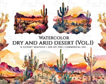 13 Watercolor Desert Clipart, Arid desert clip art bundle ,commercial user quiet, Instant Download Commercial Clipart,