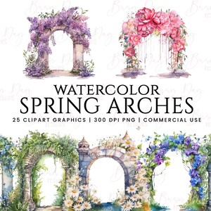 25 Watercolor Spring arches clipart, commercial use, digital download, instant download, printable art, watercolor clipart