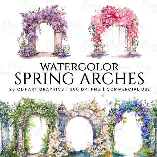 25 Watercolor Spring arches clipart, commercial use, digital download, instant download, printable art, watercolor clipart