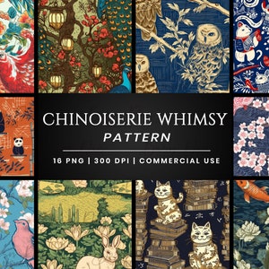 16 Chinoiseries Whimsy Digitales Papier, chinesisches Papier rot, japanisches Gold, orientalischer Hintergrund, digitales Papier, digitales Scrapbooking,