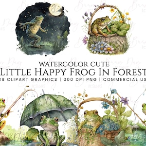 28 aquarel Little Happy Frog Vol 2 clipart, clipart bundel, commercieel gebruik, digitale download, instant download, afdrukbare kunst