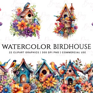 22 aquarel vogelhuisje clipart, commercieel gebruik, digitale download, instant download, digitale planner