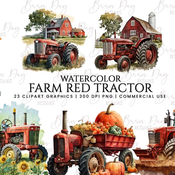 23 Watercolor Farm Red Tractor clipart, digital download, digital paper, digital planner, instant download, digital prints, commercial use,