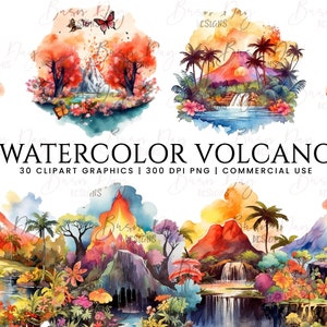 30 Watercolor Volcano clipart bundle, digital download, digital planner, instant download, watercolor clipart, commercial use,