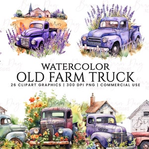 26 Watercolor Farm Truck clipart bundle, digital download, digital paper, digital planner, instant download, digital prints, commercial use,