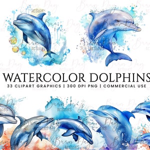 33 aquarel dolfijnen clipart bundel, digitale download, digitaal papier, digitale planner, instant download, digitale prints