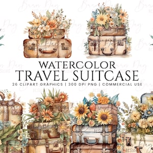 26 Aquarell Reisekoffer Clipart, Bundle, kommerzielle Nutzung, digitaler Download, sofortiger Download, digitaler Planer,