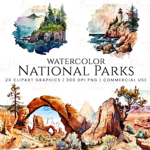 Watercolor National Parks clipart, digital download, digital planner, digital prints, instant download, watercolor clipart,