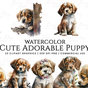 23 Aquarela Cute Adorável cachorrinho clipart, Aquarela Clipart, pintura em aquarela, Clipart de cães, Impressões digitais, download digital