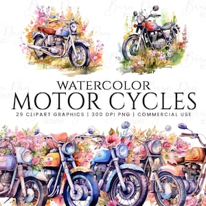 29 Watercolor Motor Cycles clipart bundle, digital download, digital crafting, digital planner, instant download, digital prints, wall art