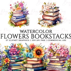 27 Aquarell Blumen Bücherstapel, Clipart-Bundle, kommerzielle Nutzung, digitaler Download, sofortiger Download, digitaler Planer