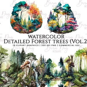 19 Watercolor Forest Trees Vol 2 clipart bundle, digital download, digital planner, instant download, watercolor clipart, commercial use,