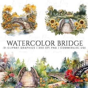 31 Watercolor bridge clipart bundle, digital download, digital planner, instant download, watercolor clipart, commercial use,