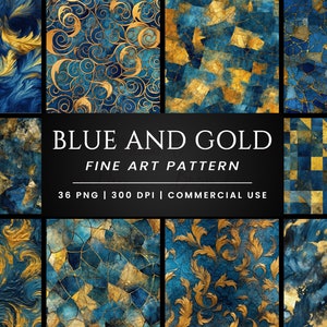 36 Papel digital Blue and Gold Fine Art, download digital, download instantâneo, clipart e papel digital com desconto, scrapbooking digital,