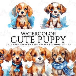 Watercolor Cute puppy clipart bundle, Watercolor Clipart, watercolor painting, Dogs Clipart, Digital Prints, digital download