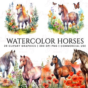 29 Watercolor Horse Clipart , clipart bundle, commercial use, digital download, instant download, digital planner
