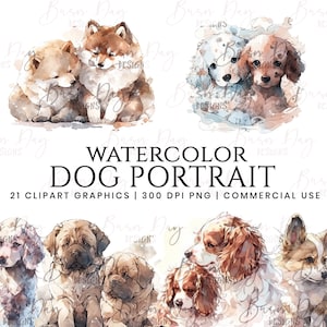 21 Aquarell Hund Portrait Clipart Bundle, Aquarell Clipart, Aquarellmalerei, Hunde Clipart, Digitaldrucke, digitaler Download