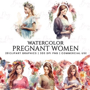 28 cliparts aquarelle femmes enceintes, clipart aquarelle, téléchargement numérique, téléchargement immédiat, impressions numériques, agenda numérique