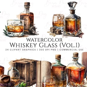 24 akwarelowe szklanki do whisky, pakiet clipartów, pobieranie cyfrowe, cyfrowy planer, natychmiastowe pobieranie, cliparty akwarelowe, wykorzystanie komercyjne,