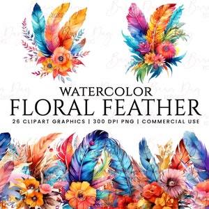 26 Aquarell Blumen Feder Clipart Bundle, digitaler Download, digitaler Planer, Sofort Download, Aquarell Clipart, kommerzielle Nutzung,