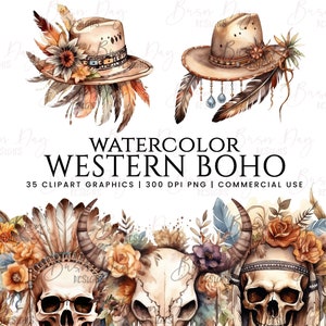 35 Watercolor Western Boho clipart bundle , clipart bundle, commercial use, digital download, instant download,