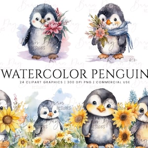 24 Aquarell Pinguin Clipart Bundle, digitaler Download, digitales Papier, digitaler Planer, Sofort Download, Digitaldrucke