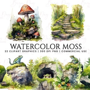 22 Watercolor Moss clipart bundle, digital download, digital planner, instant download, watercolor clipart, commercial use,