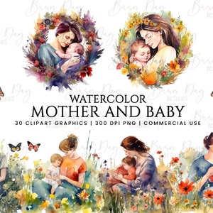 30 Aquarell Mutter und baby Vol 2 Clipart, Aquarell Clipart, digitaler Download, sofortiger Download, Digitaldrucke, Digital Planner