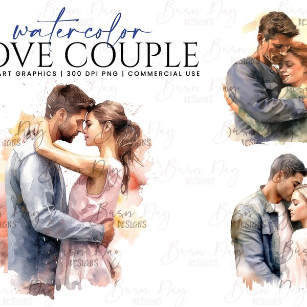 Watercolor Love Couple clipart bundle , watercolor clipart, digital download, instant download, digital prints, Digital planner