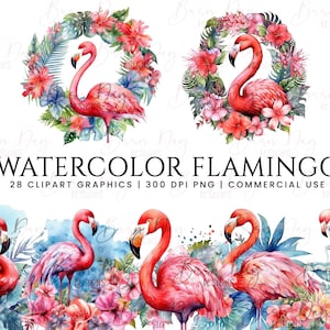 28 Watercolor Flamingo clipart bundle, digital download, digital planner, instant download, watercolor clipart, commercial use,