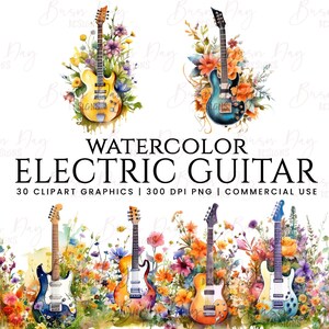 30 aquarel elektrische gitaar clipart bundel, aquarel clipart, digitale download, instant download, digitale prints, illustraties