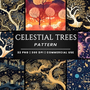 32 Celestial Trees Pacote de papel digital, download digital, download instantâneo, clipart com desconto, scrapbooking digital,