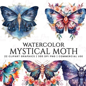 22 Aquarell mystische Motte Clipart Bündel, kommerzielle Nutzung, digitaler Download, sofortiger Download, druckbare Kunst