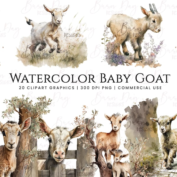 Watercolor Baby Goat Clipart , watercolor clipart, digital download, instant download, digital prints, digital planner,