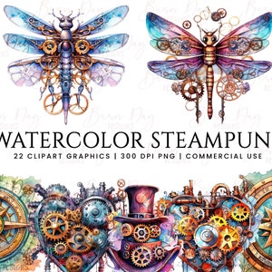22 Watercolor Steampunk Clipart bundle, commercial use, digital download, instant download, digital planner,