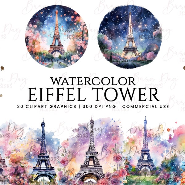 Watercolor Eiffel Tower Clipart, clipart bundle, commercial use, digital download, instant download, digital planner,