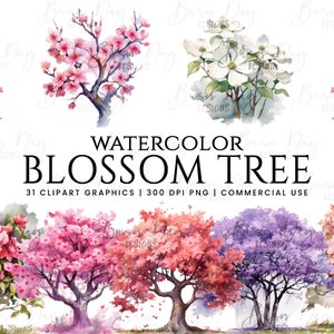 31 aquarel bloesem bomen clipart bundel, digitale download, digitale planner, instant download, aquarel clipart, commercieel gebruik,