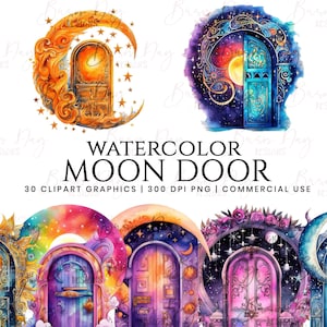 30 Watercolor Moon Doors Clipart bundle , commercial use, digital download, instant download, digital planner