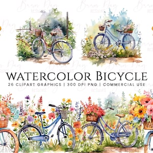 26 Watercolor Bicycle clipart bundle, digital download, digital paper, digital planner, instant download, digital prints, commercial use,