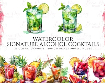 Watercolor Cocktail Clipart: Signature Alcohol Drinks (Digital Download)