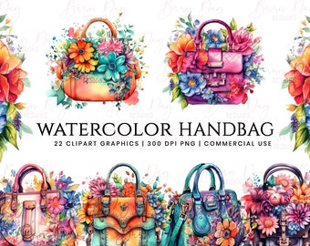Watercolor Handbag Clipart Bundle: 22 PNG Graphics (Digital Download)