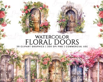Watercolor Floral Doors Clipart Bundle (Digital Download)