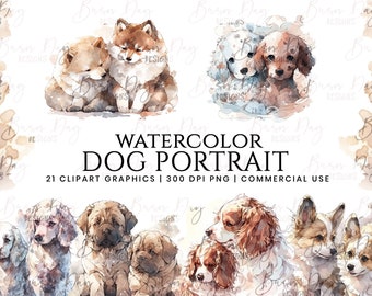 Watercolor Dog Portrait clipart bundle, Watercolor Clipart, watercolor painting, Dogs Clipart, Digital Prints, digital download