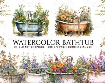 Watercolor Bathtub Clipart Bundle (Digital Download)